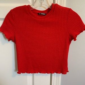 Shein Red Cropped Tshirt